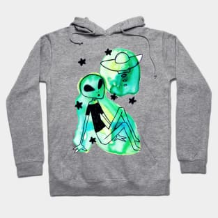 Alien UFO Watercolor Hoodie